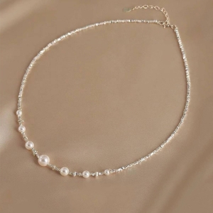S925 Sterling Silver Crown of Thorns Textured Silver Pearl Necklace for Women – Luxury Minimalist Jewelry, Elegant Collarbone Chain, Sophisticated Exc